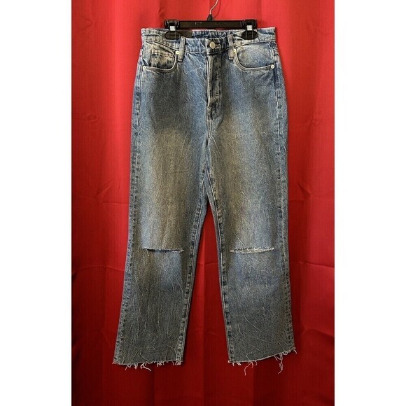 Blank NYC Jeans Womens 26 Blue Baxter Ribcage Straight Leg Raw Hem Distressed - Picture 1 of 11